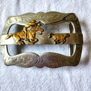 Renalde‎ Vintage Solid Nickle Cowboy Lasso Belt Buckle Denver Colorado